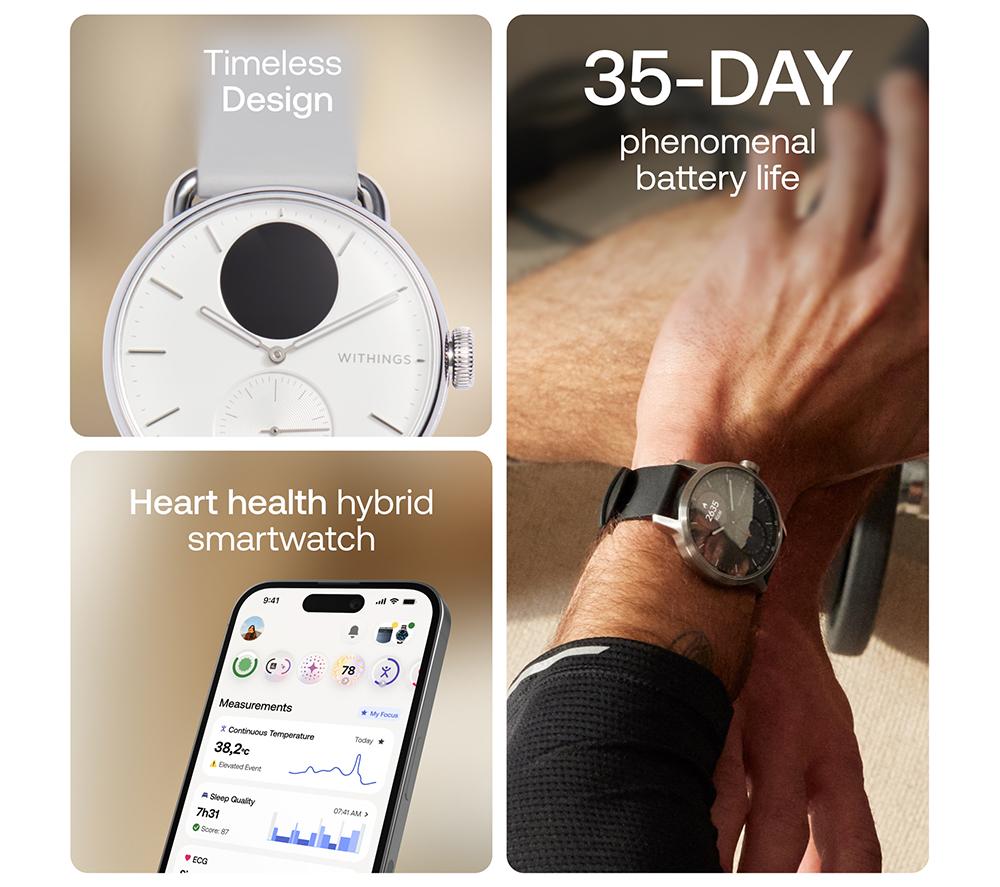 WITHINGS ScanWatch 2 Hybrid Smart Watch - White, 38 mm image number 4 of 9