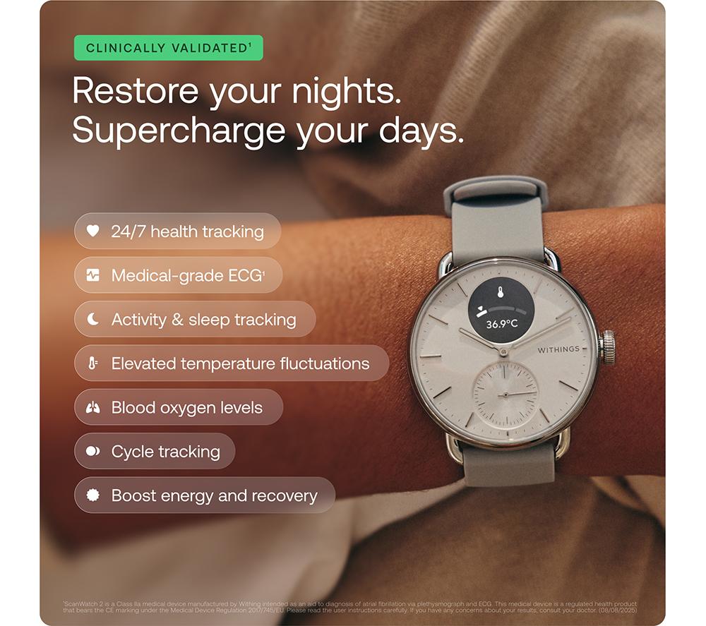 WITHINGS ScanWatch 2 Hybrid Smart Watch - White, 38 mm image number 5 of 9