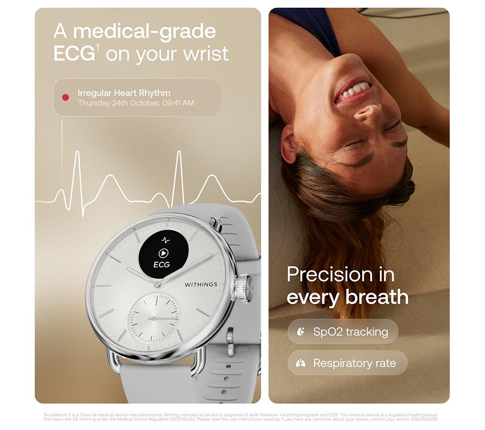 Buy WITHINGS ScanWatch Hybrid Smart Watch White, 38 mm Currys