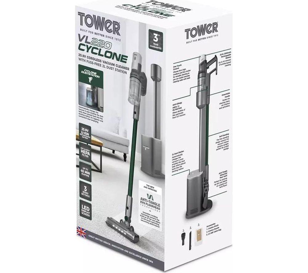 TOWER Cyclone Dust Station VL220 Cordless Vacuum Cleaner - Titanium image number 6 of 13