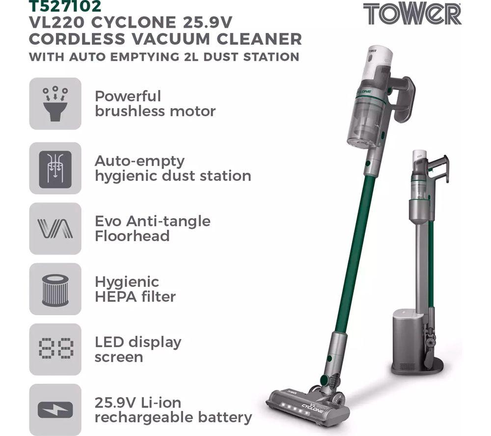 TOWER Cyclone Dust Station VL220 Cordless Vacuum Cleaner - Titanium image number 9 of 13