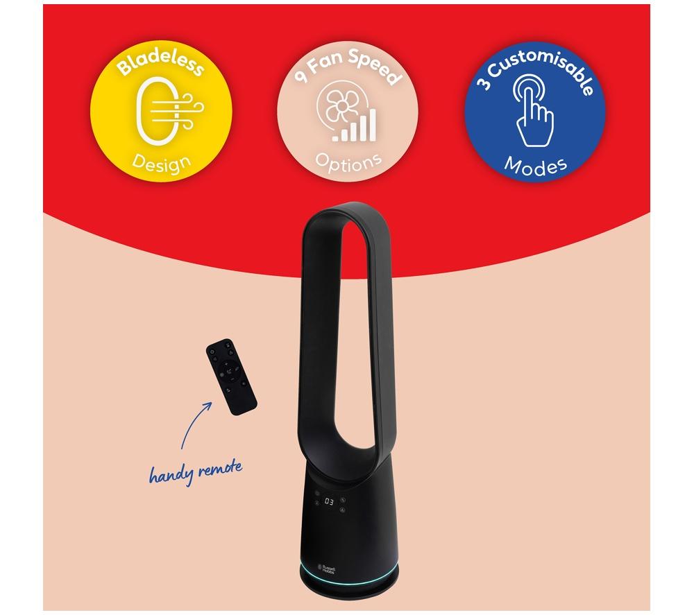 RUSSELL HOBBS RHBLDLC25B 8" Bladeless Tower Fan - Black image number 9 of 12