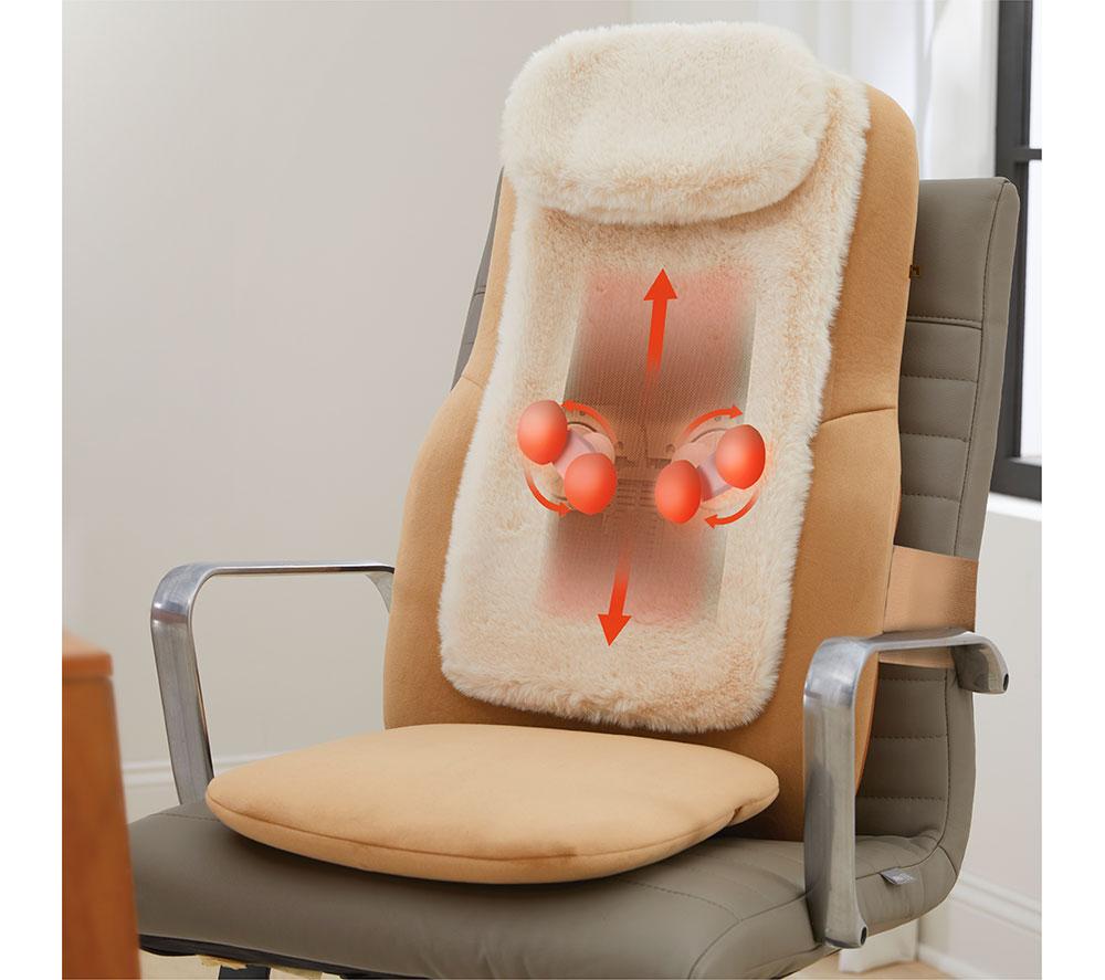 SHARPER IMAGE Shiatsu Back Massage Seat Topper - Cream & Brown image number 2 of 11