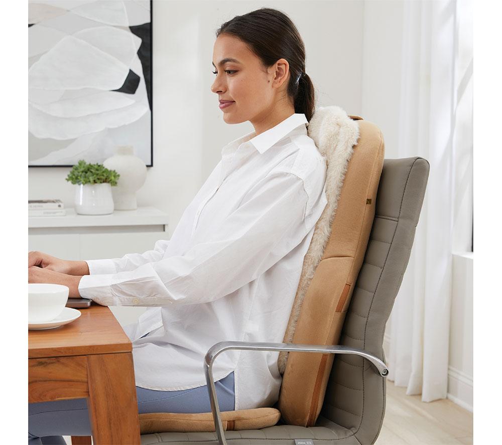SHARPER IMAGE Shiatsu Back Massage Seat Topper - Cream & Brown image number 3 of 11
