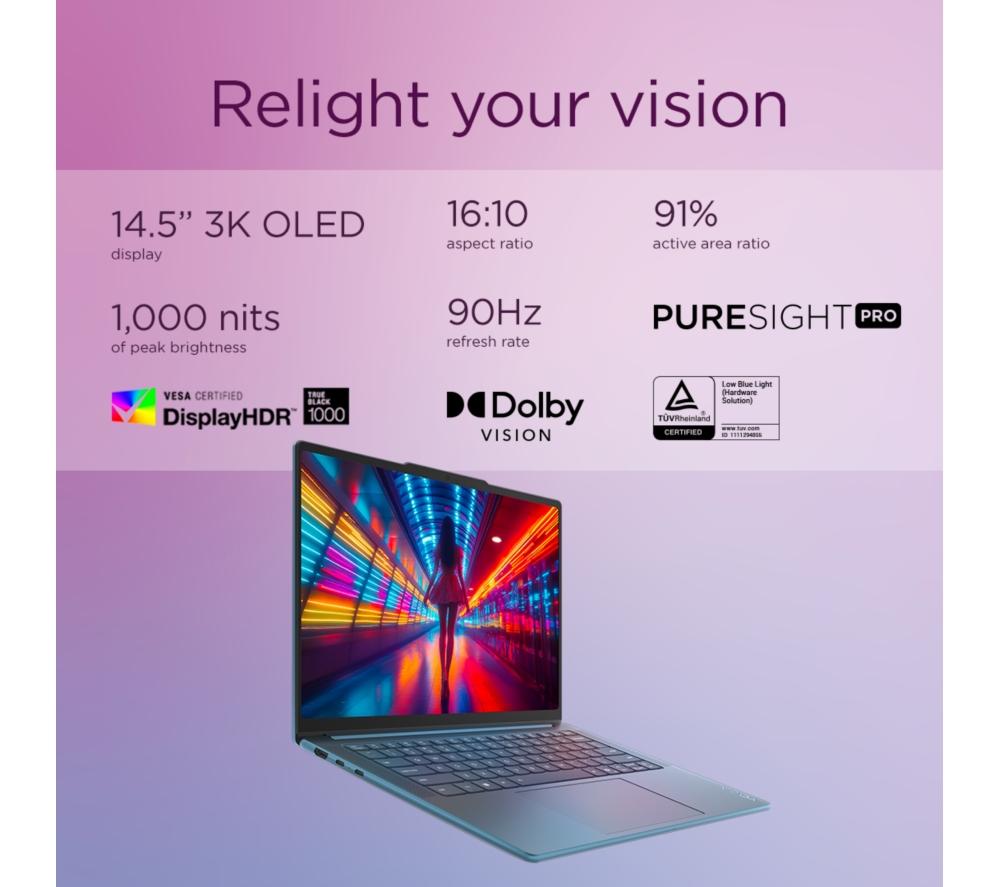 LENOVO Yoga Pro 7 14.5" Laptop, Copilot+ PC - AMD Ryzen AI 9, 1 TB SSD, Tidal Teal image number 4 of 9