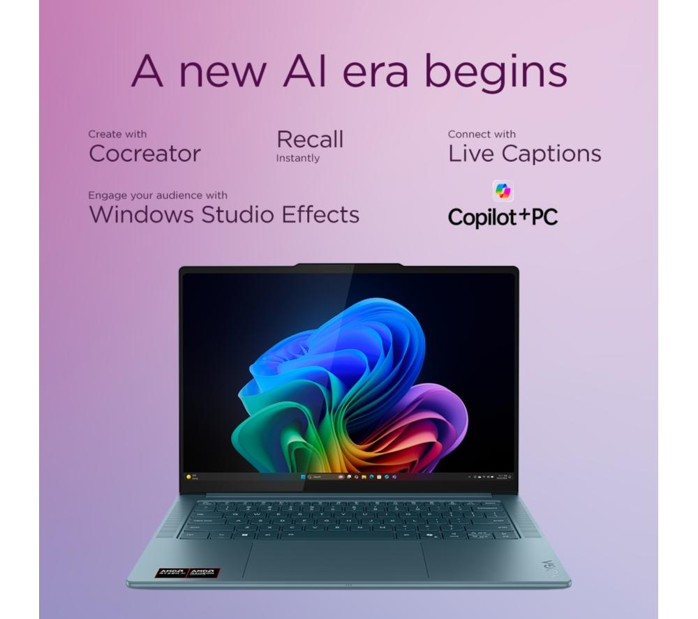 LENOVO Yoga Pro 7 14.5" Laptop, Copilot+ PC - AMD Ryzen AI 9, 1 TB SSD, Tidal Teal image number 8 of 9
