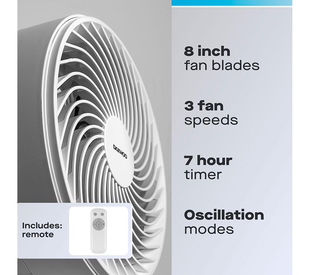 DAEWOO COL1638GE Air Circulator Portable 8" Desk Fan - White image number 2 of 6