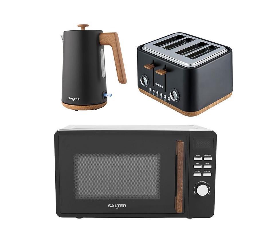 SALTER Toronto Combo-9195 4-slice Toaster, Jug Kettle & Solo Microwave Bundle - Black