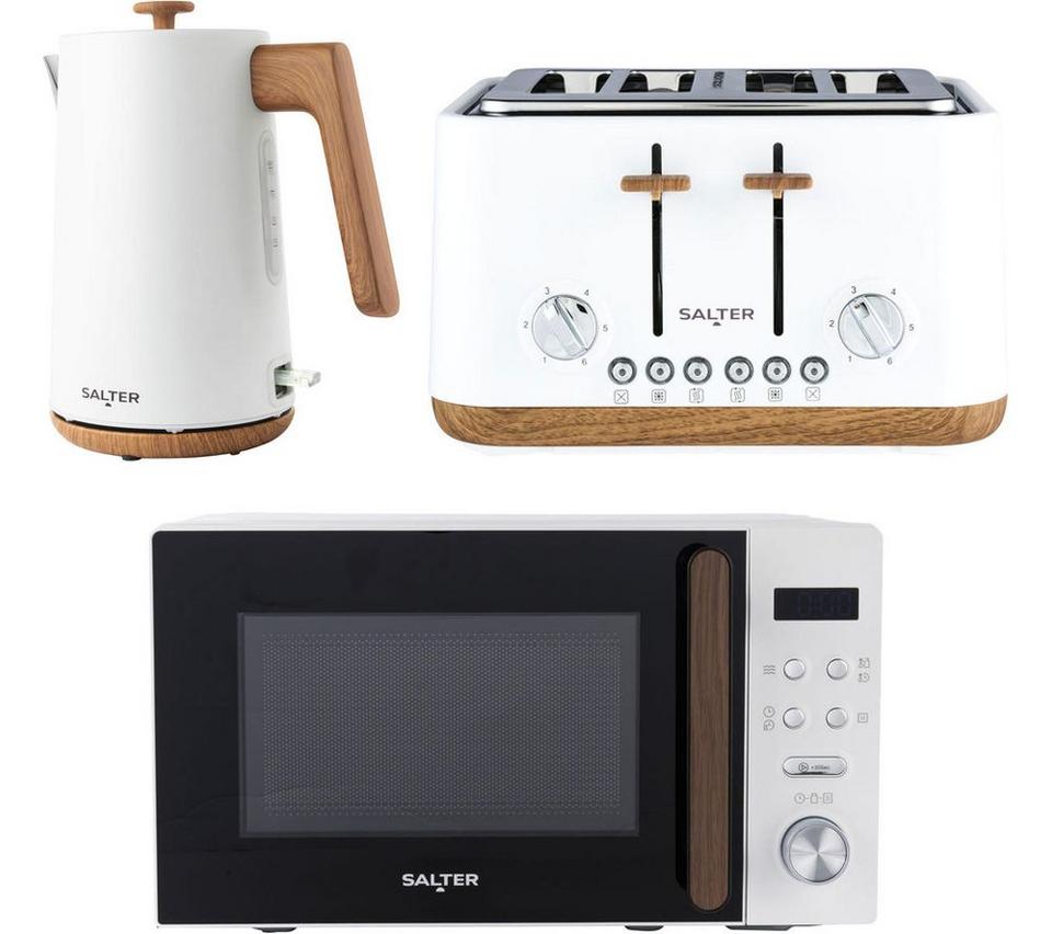 SALTER Toronto Combo-9196 4-slice Toaster, Jug Kettle & Solo Microwave Bundle - White