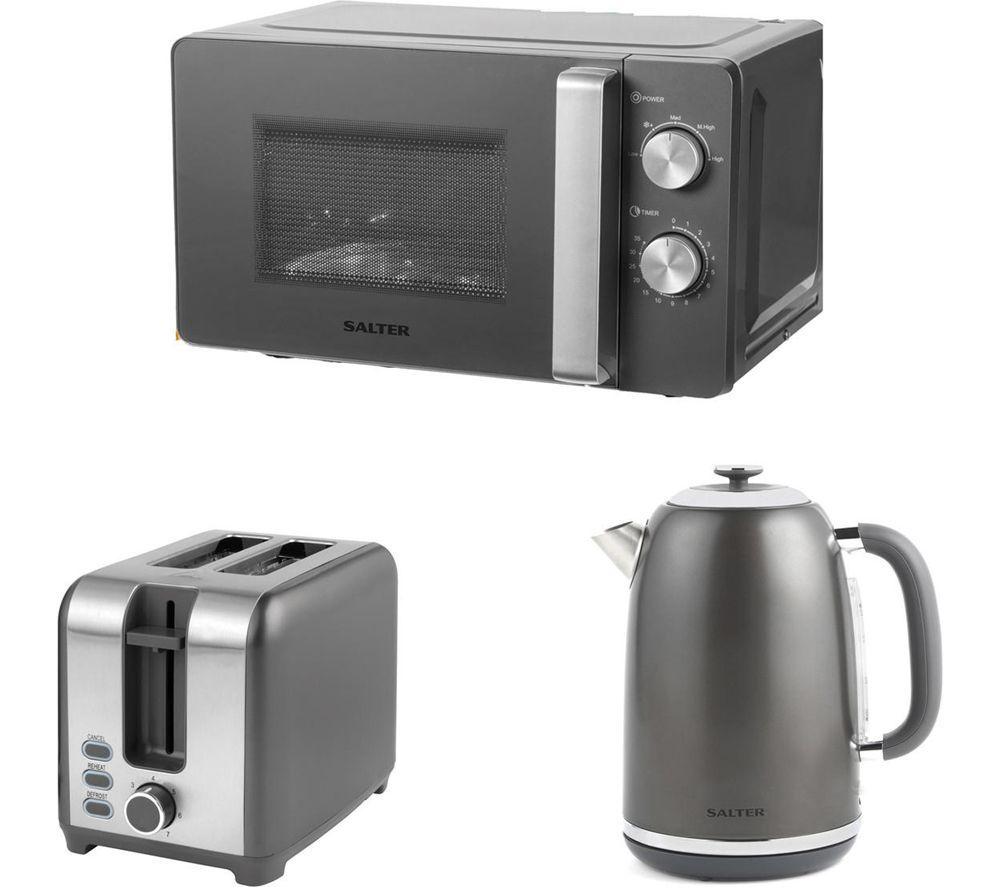 Salter Grey Kitchen Kettle Toaster And Microwave Set Salter