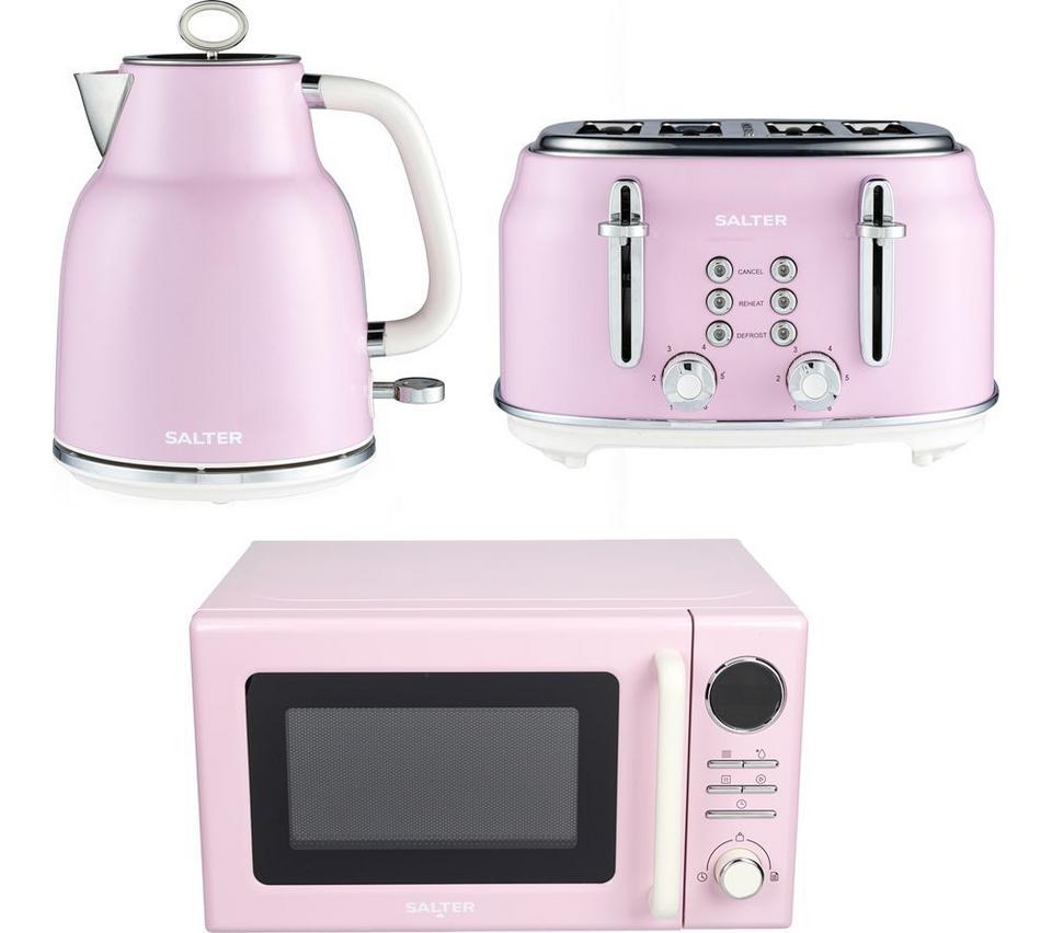SALTER Retro Combo-9362 4-slice Toaster, Jug Kettle & Solo Microwave Bundle - Pink