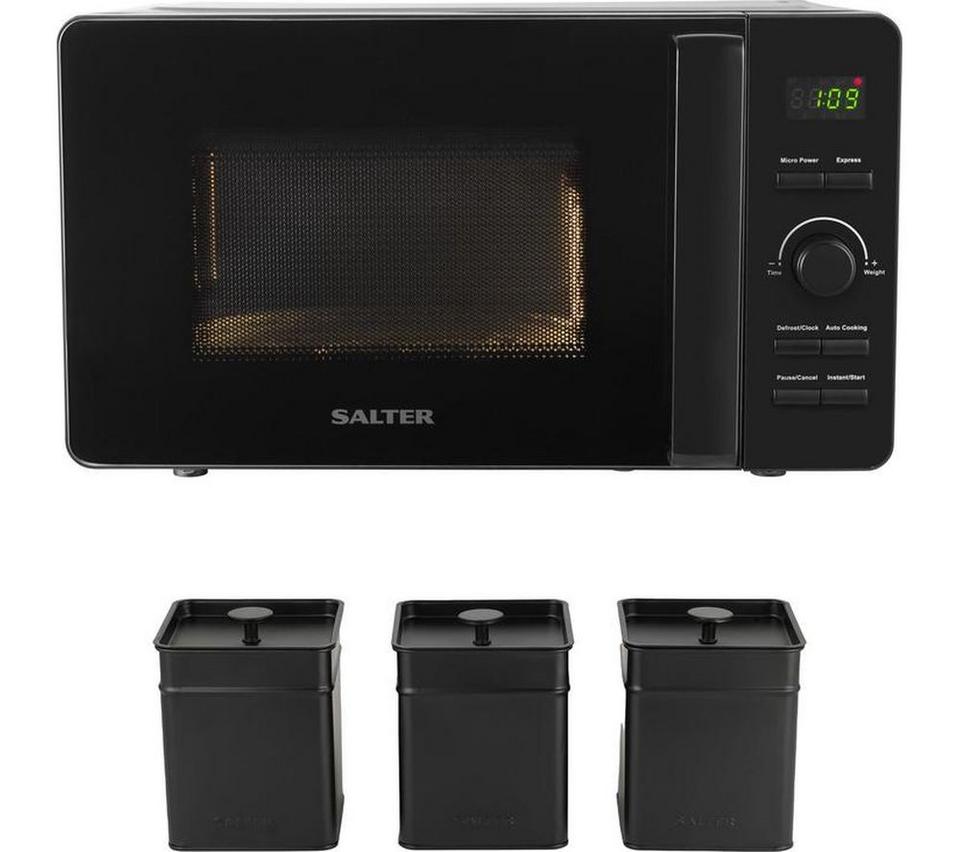 SALTER Kuro COMBO-8858 Solo Microwave & Canister Set Bundle - Black