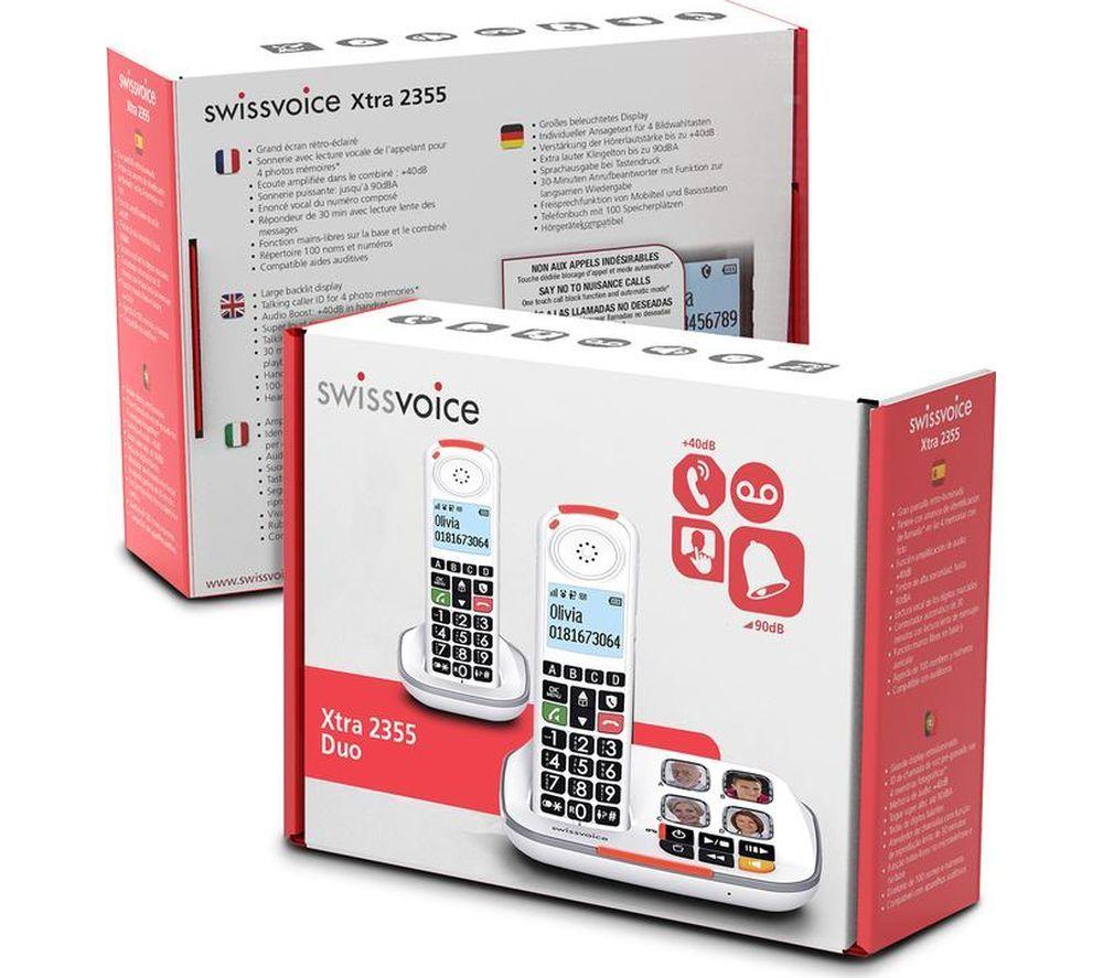 SWISSVOICE Xtra 2355 Duo Cordless Phone - Twin Handsets, White image number 4 of 5