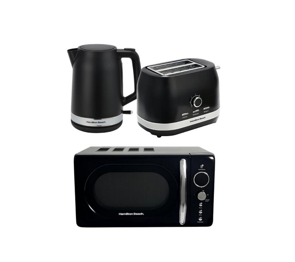 HAMILTON BEACH Ella Compact Solo Microwave, Electric Kettle & 2-Slice Toaster Set - Black