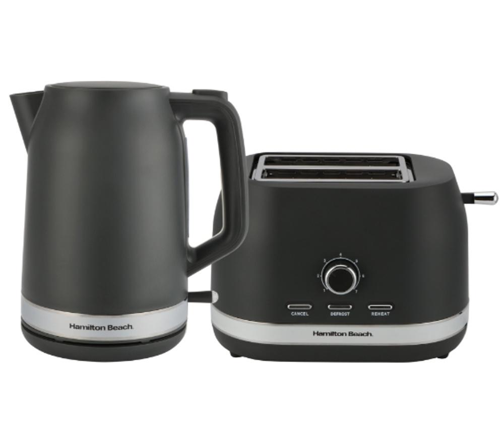 Hamilton Beach Ella Breakfast Jug Kettle & 2-Slice Toaster Bundle - Charcoal, Black