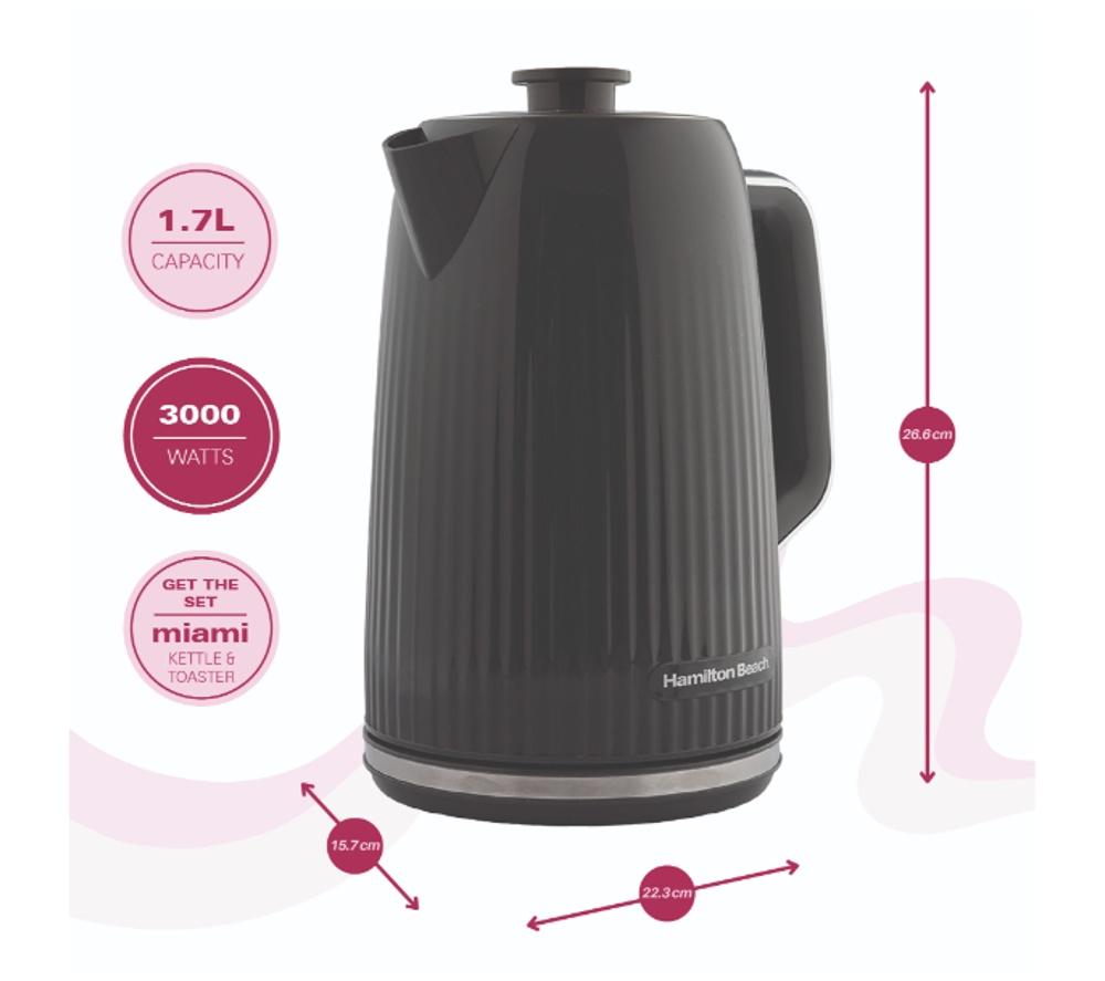 HAMILTON BEACH Miami HBMIACH Jug Kettle & 2-Slice Toaster Bundle - Charcoal Grey image number 6 of 7