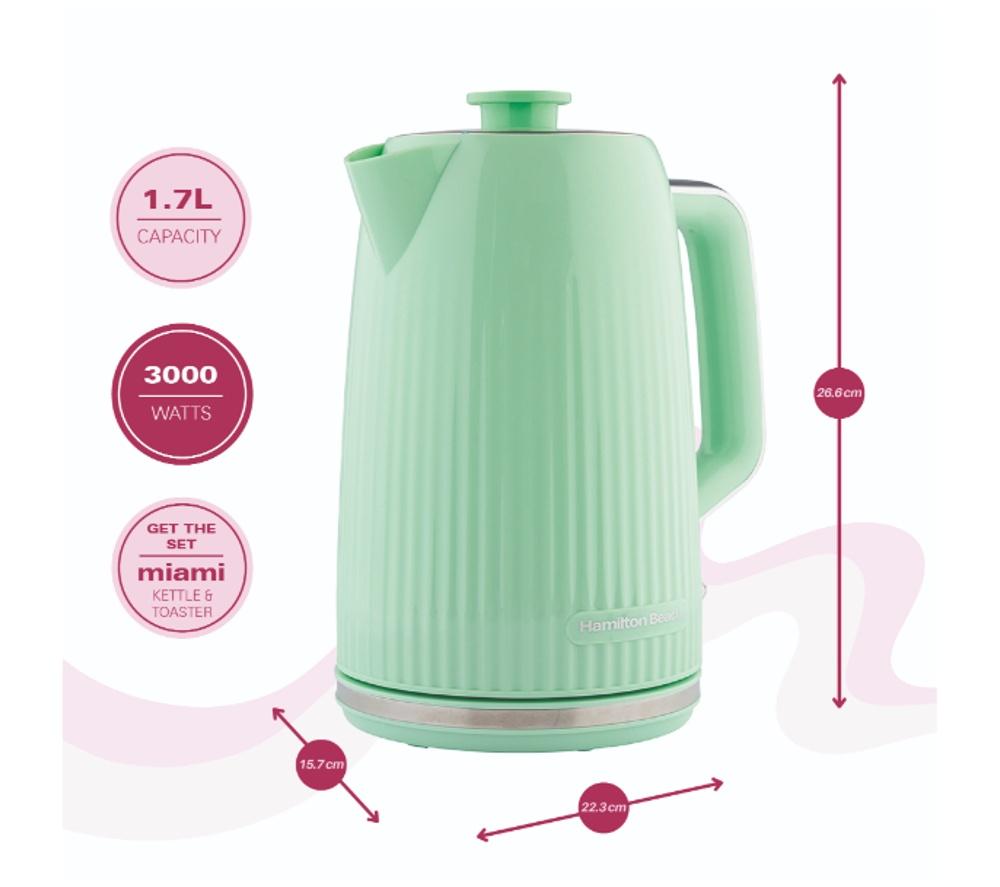 HAMILTON BEACH Miami HBMIAM Jug Kettle & 2-Slice Toaster Bundle - Mojito Mint image number 5 of 6