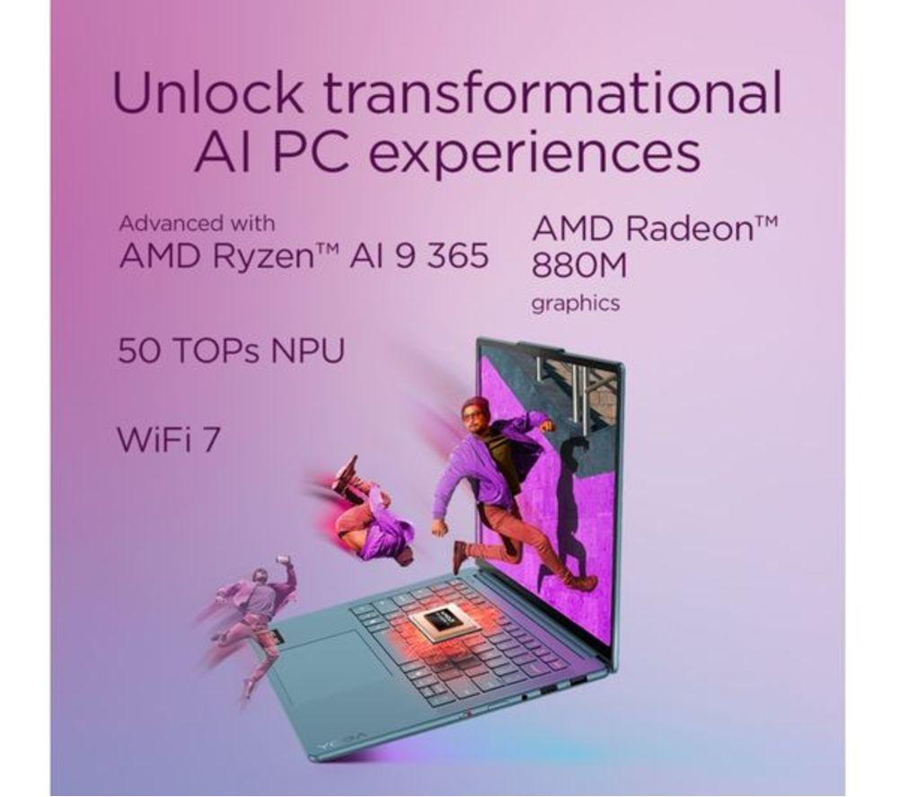 LENOVO Yoga Pro 7 14.5" Refurbished Laptop, Copilot+ PC - AMD Ryzen AI 9, 1 TB SSD, Tidal Teal (Excellent Condition) image number 4 of 11
