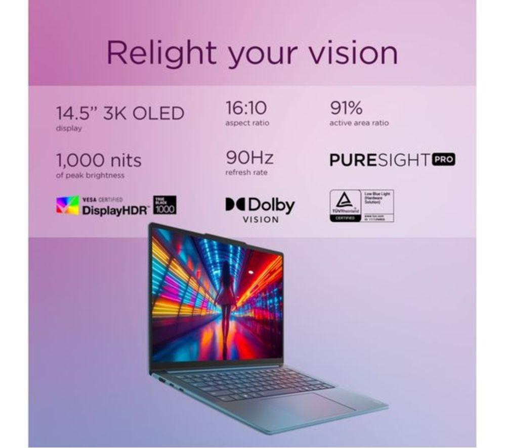 LENOVO Yoga Pro 7 14.5" Refurbished Laptop, Copilot+ PC - AMD Ryzen AI 9, 1 TB SSD, Tidal Teal (Excellent Condition) image number 6 of 11