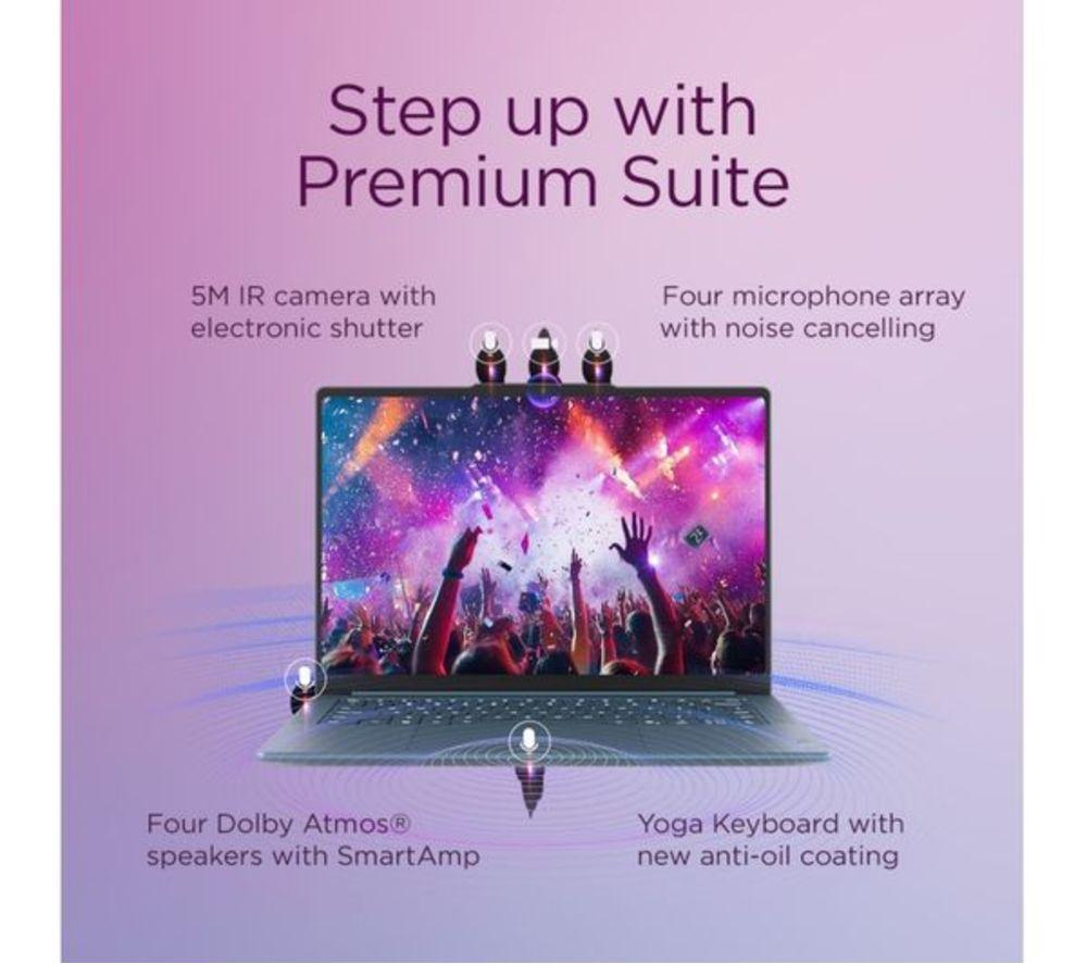 LENOVO Yoga Pro 7 14.5" Refurbished Laptop, Copilot+ PC - AMD Ryzen AI 9, 1 TB SSD, Tidal Teal (Excellent Condition) image number 8 of 11