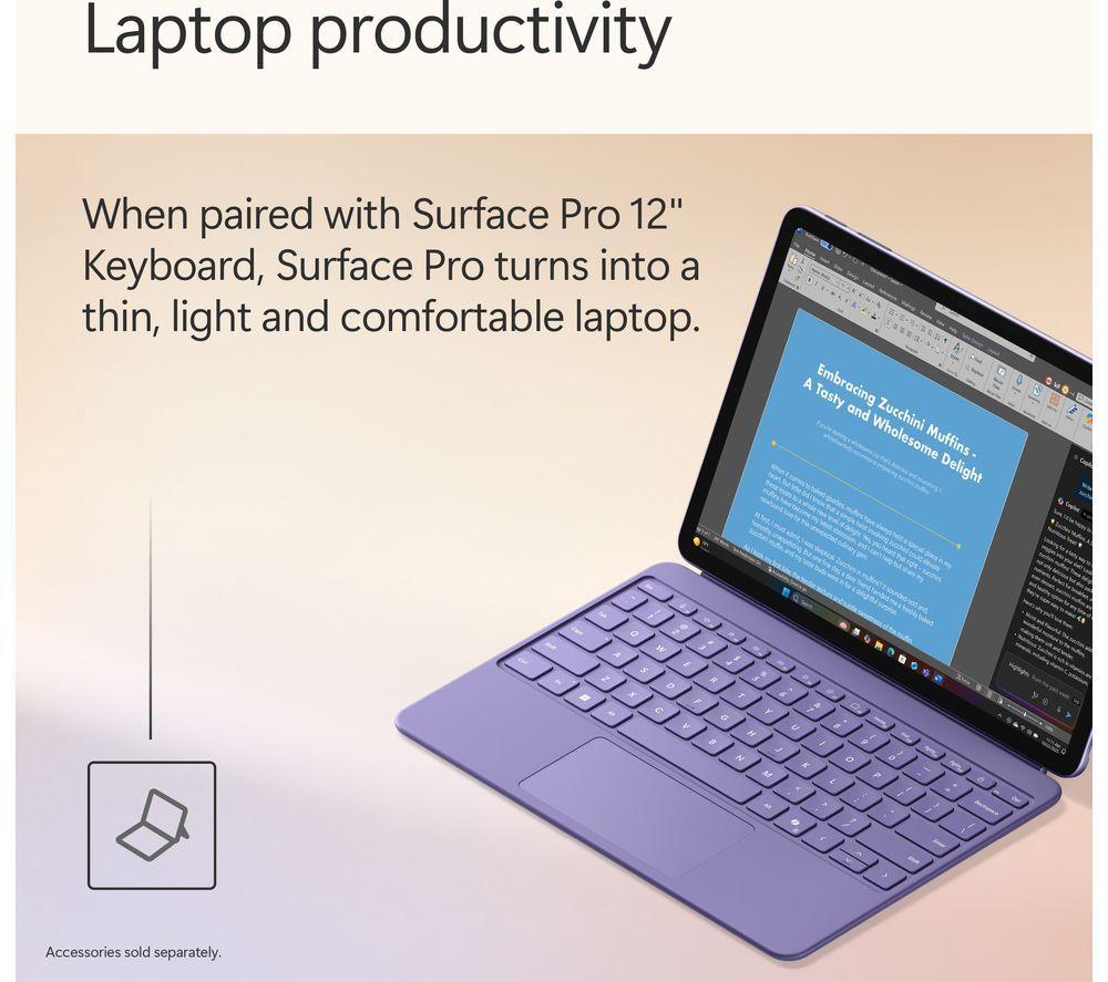 MICROSOFT Microsoft Surface Pro 12", Copilot+ PC - Snapdragon X Plus, 512 GB SSD, Violet image number 11 of 18