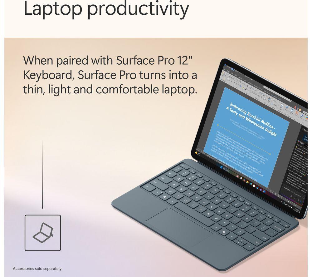 MICROSOFT Microsoft Surface Pro 12", Copilot+ PC - Snapdragon X Plus, 512 GB SSD, Ocean image number 11 of 30