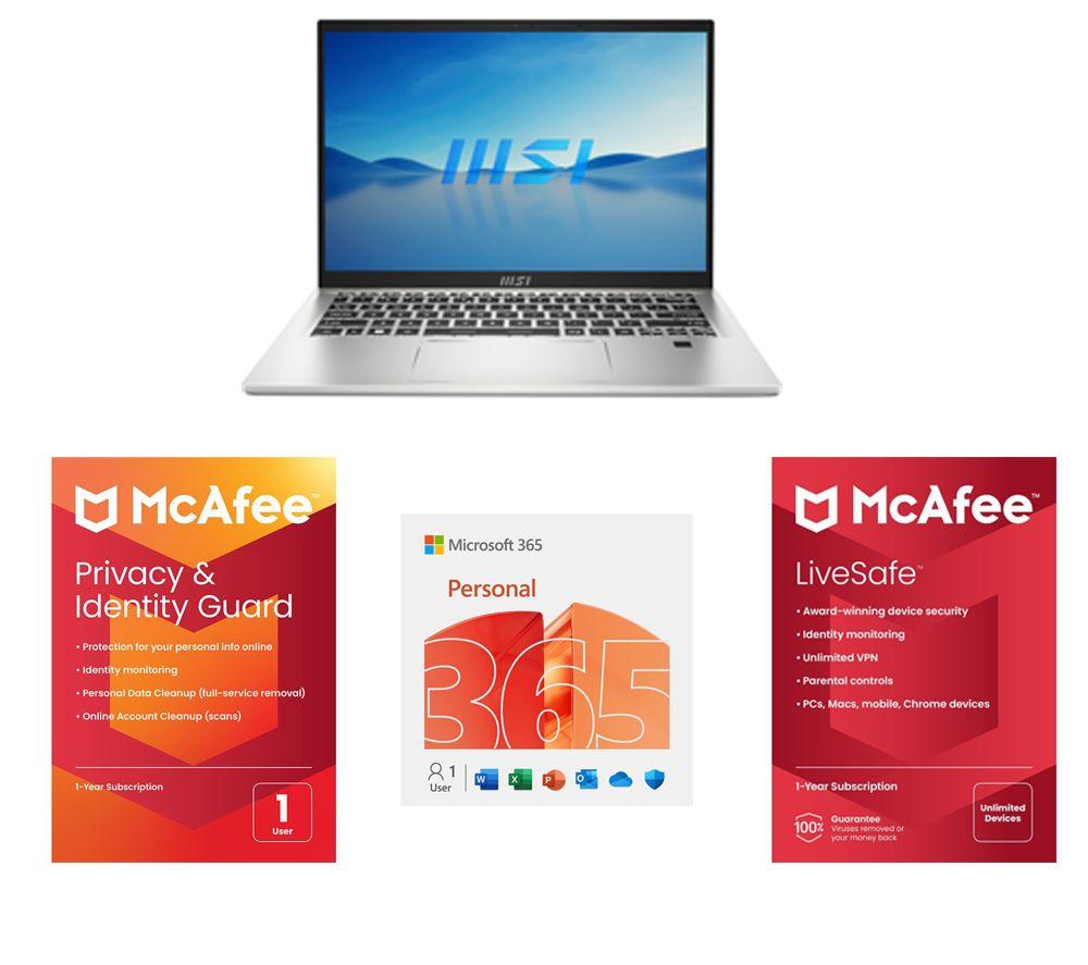 MSI Prestige 14 Evo 14″ Laptop (Intel® Core™ i5, 512 GB SSD, Silver), 365 Personal (1 year, 1 user), LiveSafe (1 year, unlimited devices) & Privacy And Identity Guard (1 year, 1…