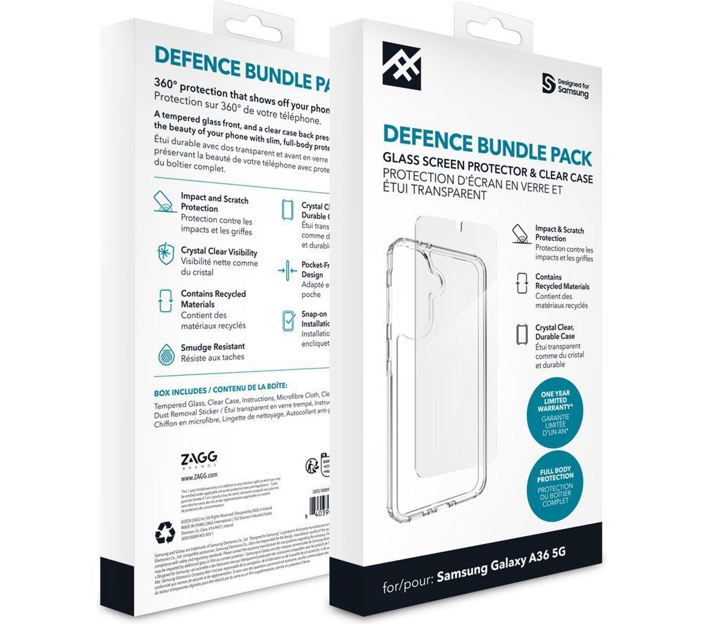 ZAGG Defence Galaxy A36 Clear Case & Screen Protector Bundle - Clear