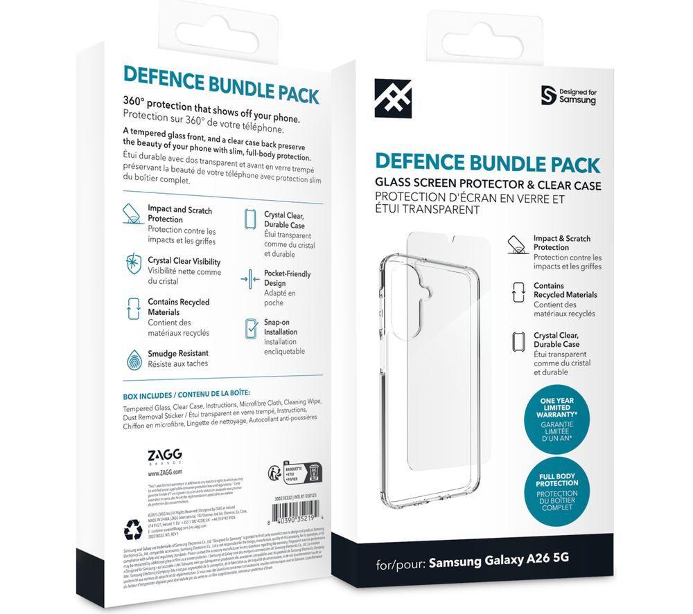 ZAGG Defence Galaxy A26 Clear Case & Screen Protector Bundle