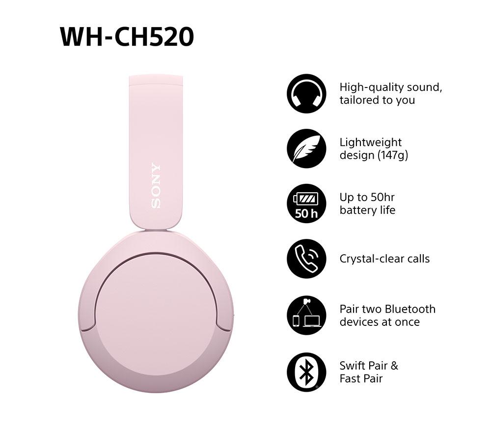 SONY WH-CH520P Wireless Bluetooth Headphones - Pink image number 2 of 15