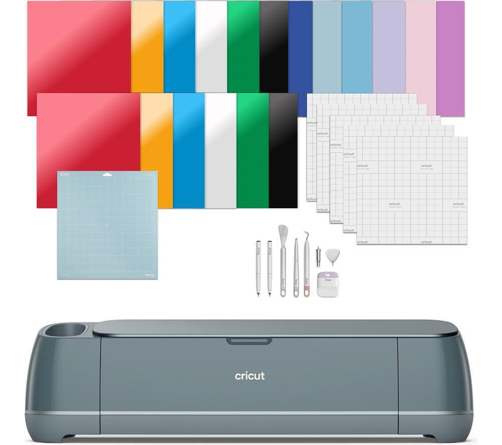 Cricut Maker 4 Diy Digital Cutting Machine Essentials Bundle, Silver/Grey,Blue