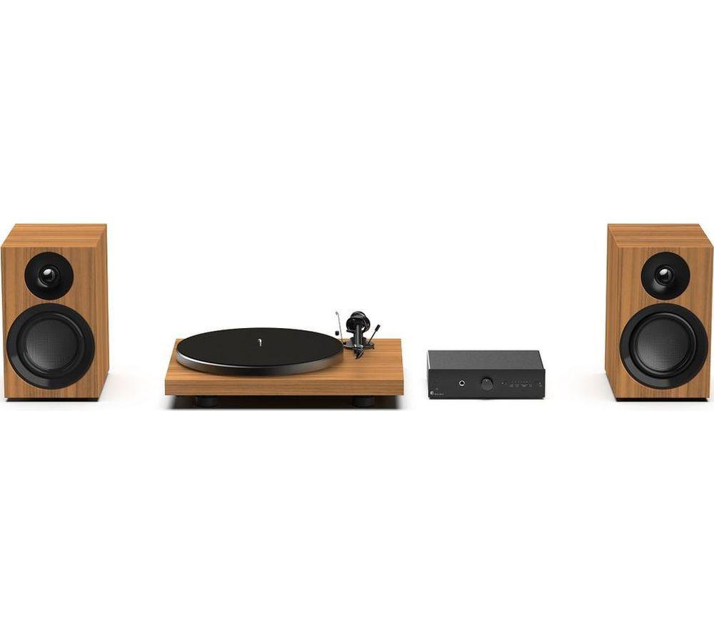 Pro-Ject Colourful Audio Belt Drive Turntable, Stereo Box And Speaker System - Real Wood Walnut, Brown