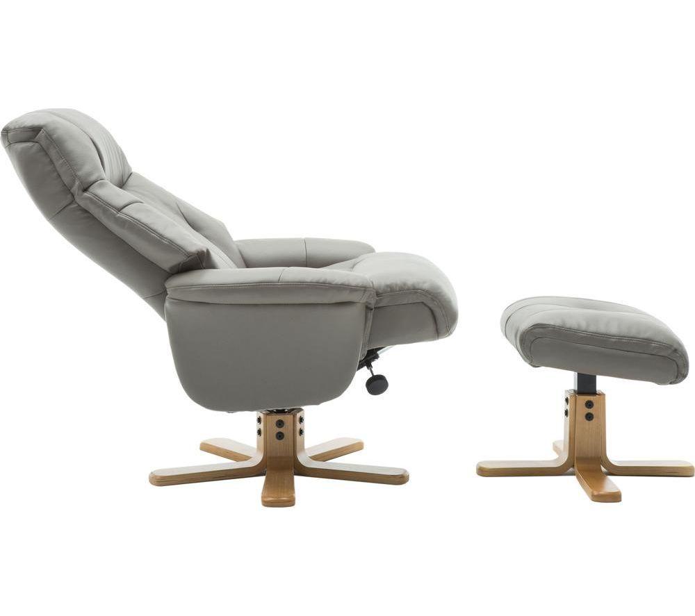 TEKNIK Denver Luxury Leather Reclining Executive Chair with Footstool - Grey image number 5 of 9