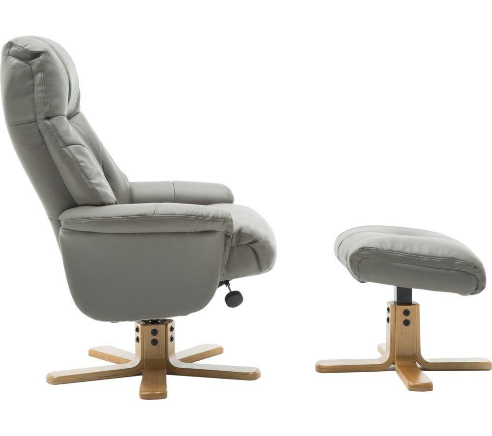 TEKNIK Denver Luxury Leather Reclining Executive Chair with Footstool - Grey image number 6 of 9