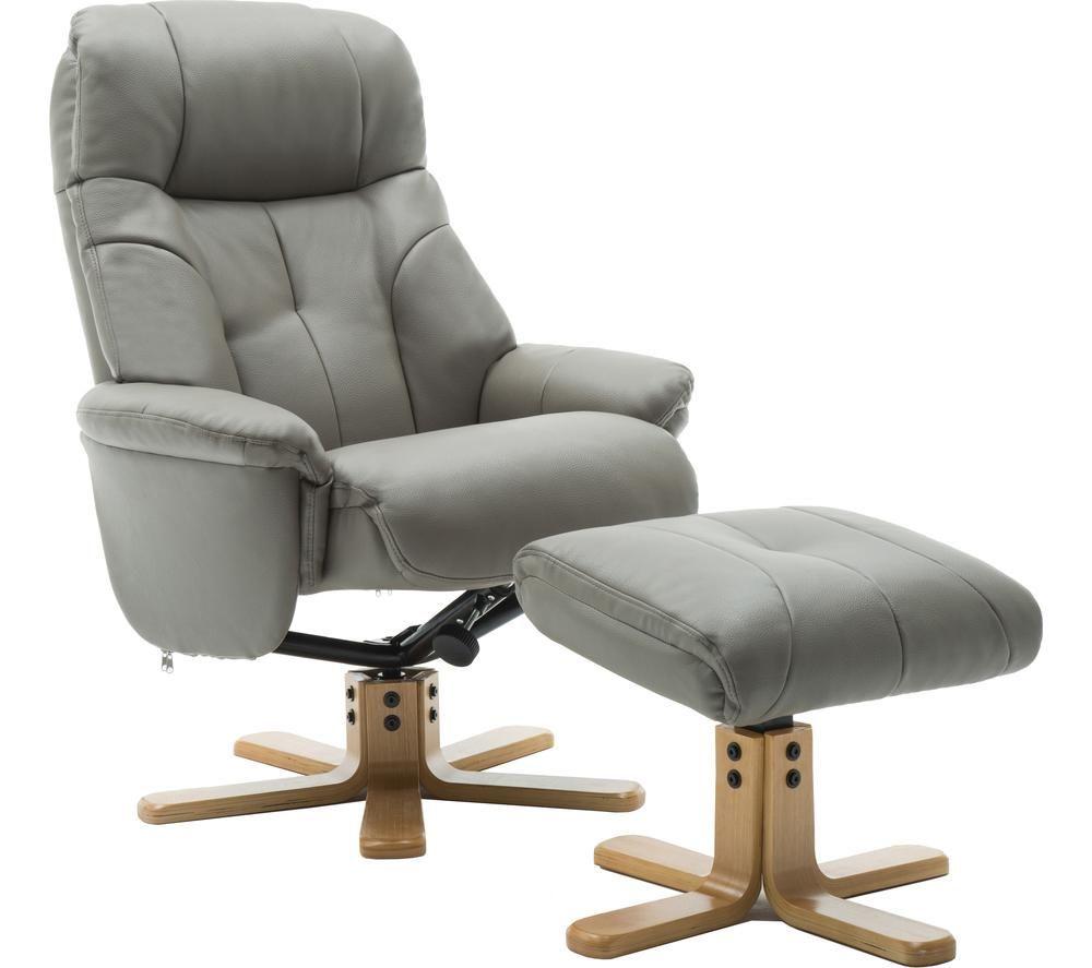 TEKNIK Denver Luxury Leather Reclining Executive Chair with Footstool - Grey image number 7 of 9