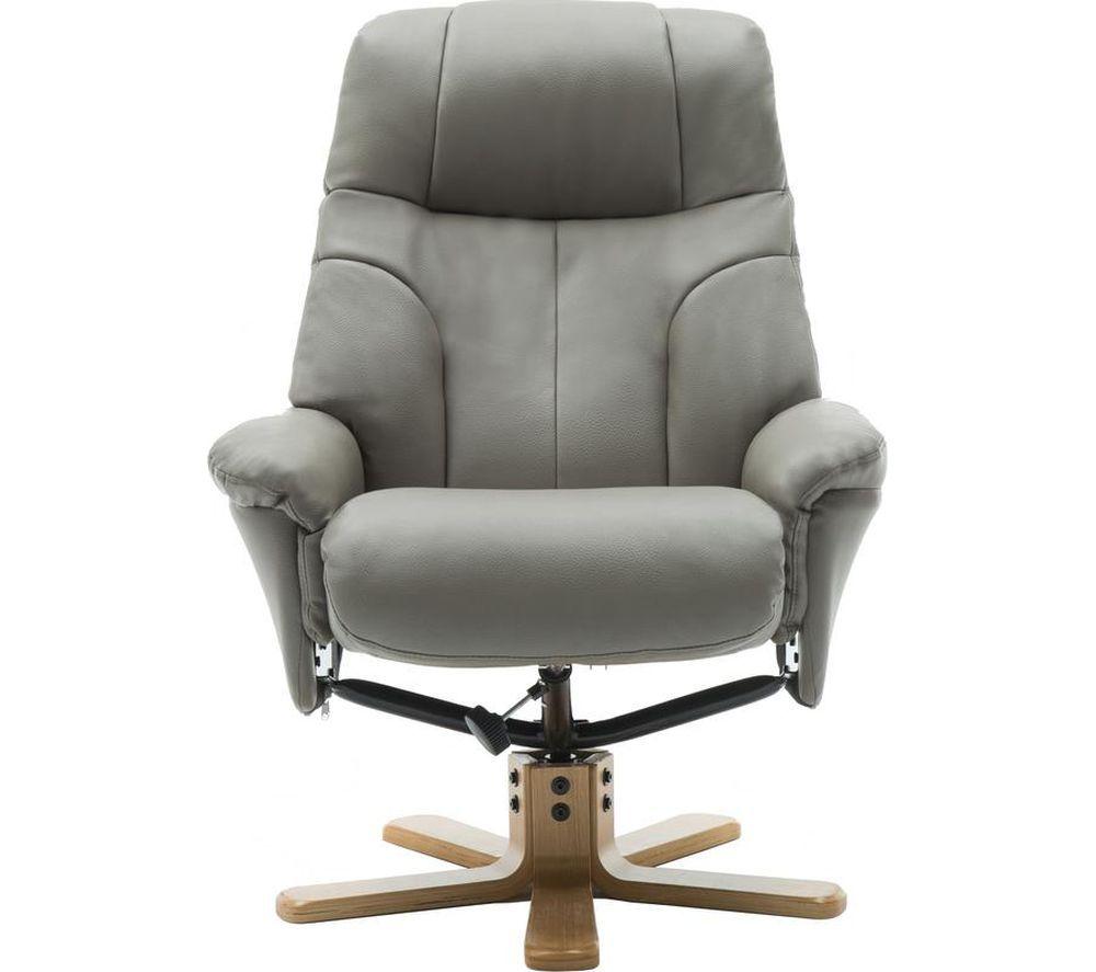 TEKNIK Denver Luxury Leather Reclining Executive Chair with Footstool - Grey image number 8 of 9