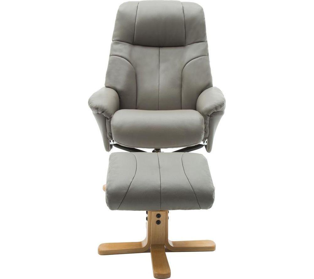 TEKNIK Denver Luxury Leather Reclining Executive Chair with Footstool - Grey image number 9 of 9