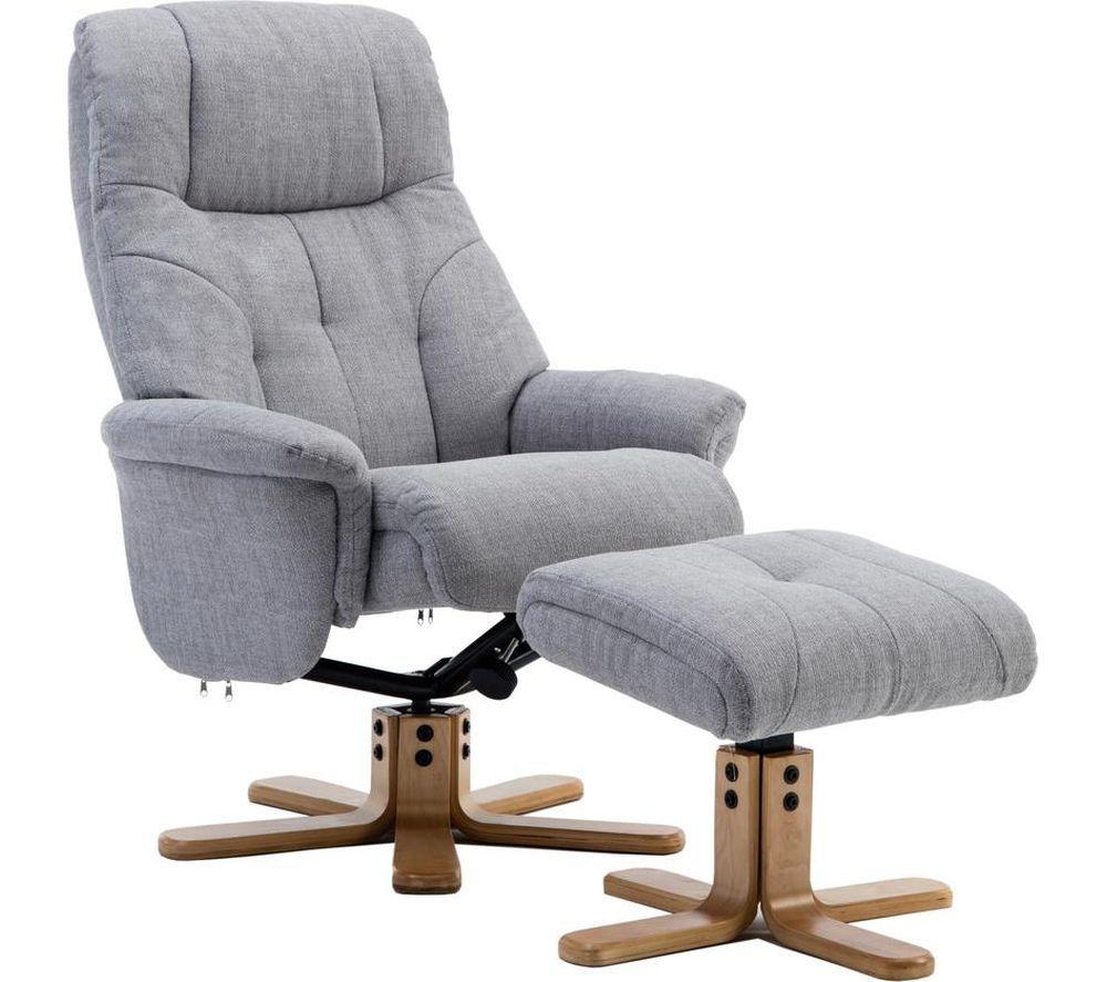 TEKNIK Denver Luxury Fabric Reclining Executive Chair with Footstool - Light Grey image number 4 of 5