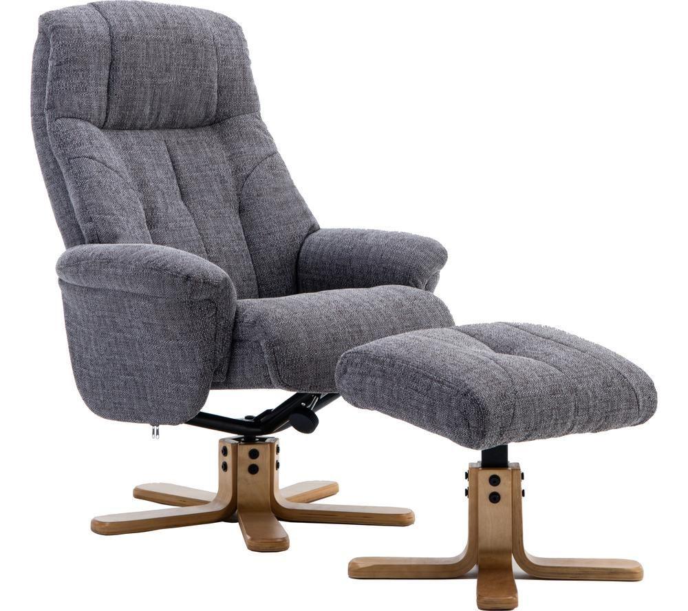 TEKNIK Denver Luxury Fabric Reclining Executive Chair with Footstool - Greystone image number 8 of 9