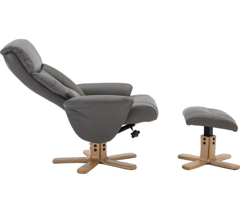 TEKNIK Montreal Luxury Leather Reclining Executive Chair with Footstool - Grey image number 2 of 4