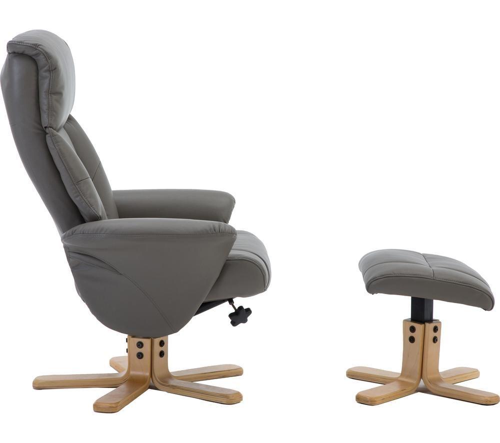 TEKNIK Montreal Luxury Leather Reclining Executive Chair with Footstool - Grey image number 3 of 4