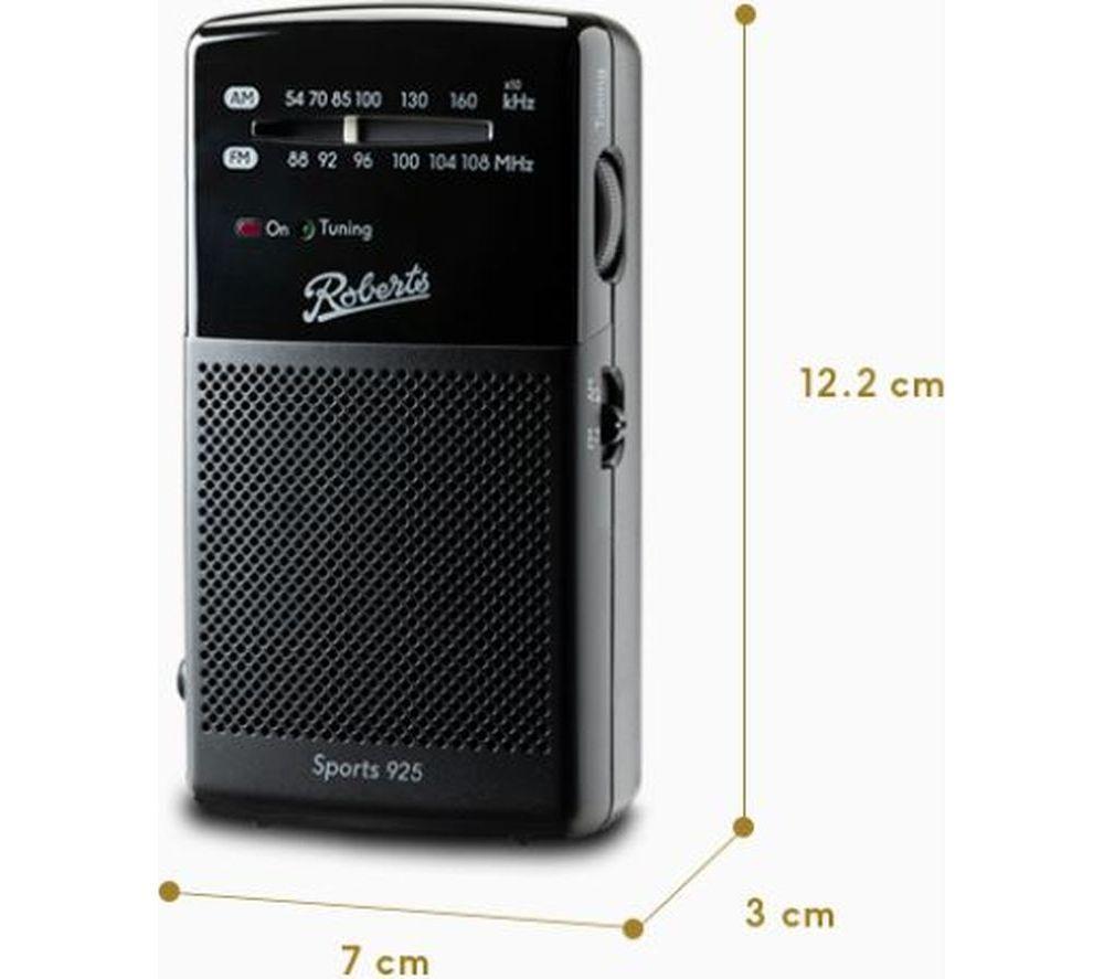 ROBERTS Sports 925 Portable AM/FM Radio - Black image number 2 of 3