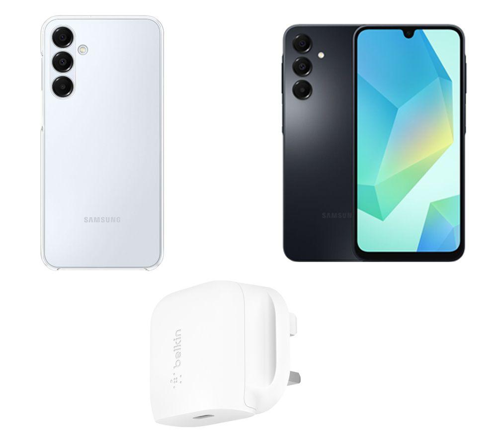 SAMSUNG Galaxy A16 (128 GB, Black), Clear Case & 20 W Fast Charger Bundle