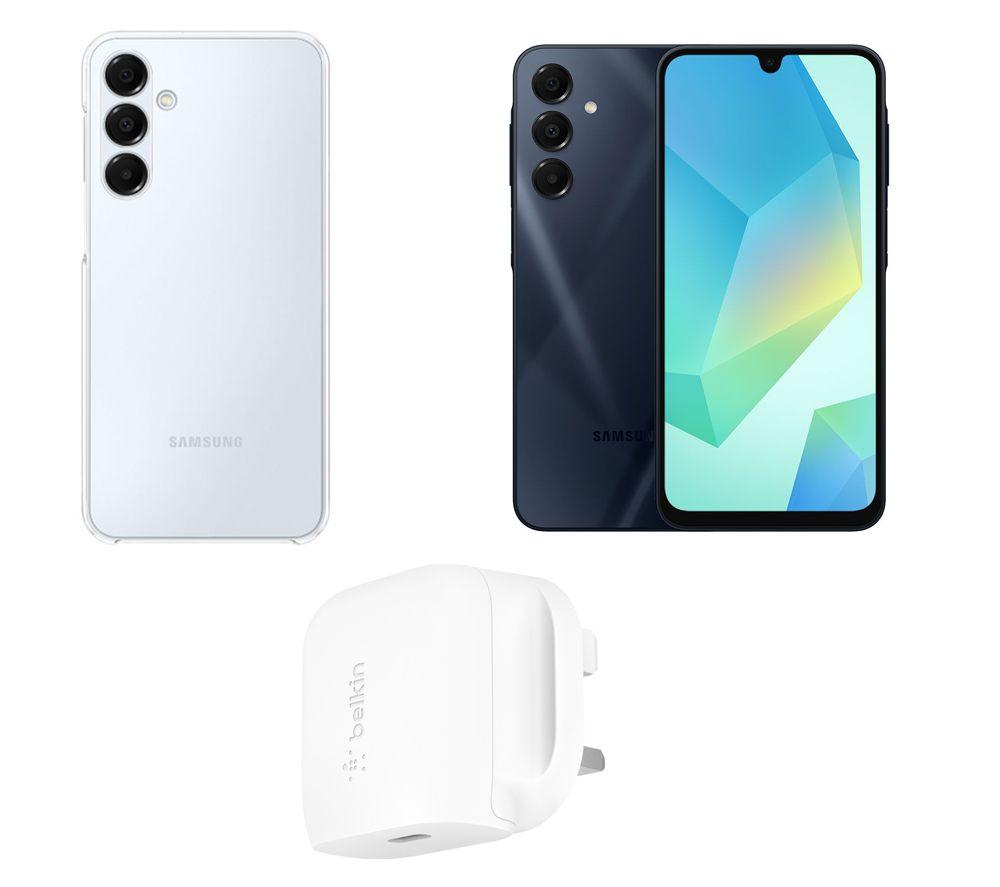 SAMSUNG Galaxy A16 5G (128 GB, Blue Black), Clear Case & 20 W Fast Charger Bundle