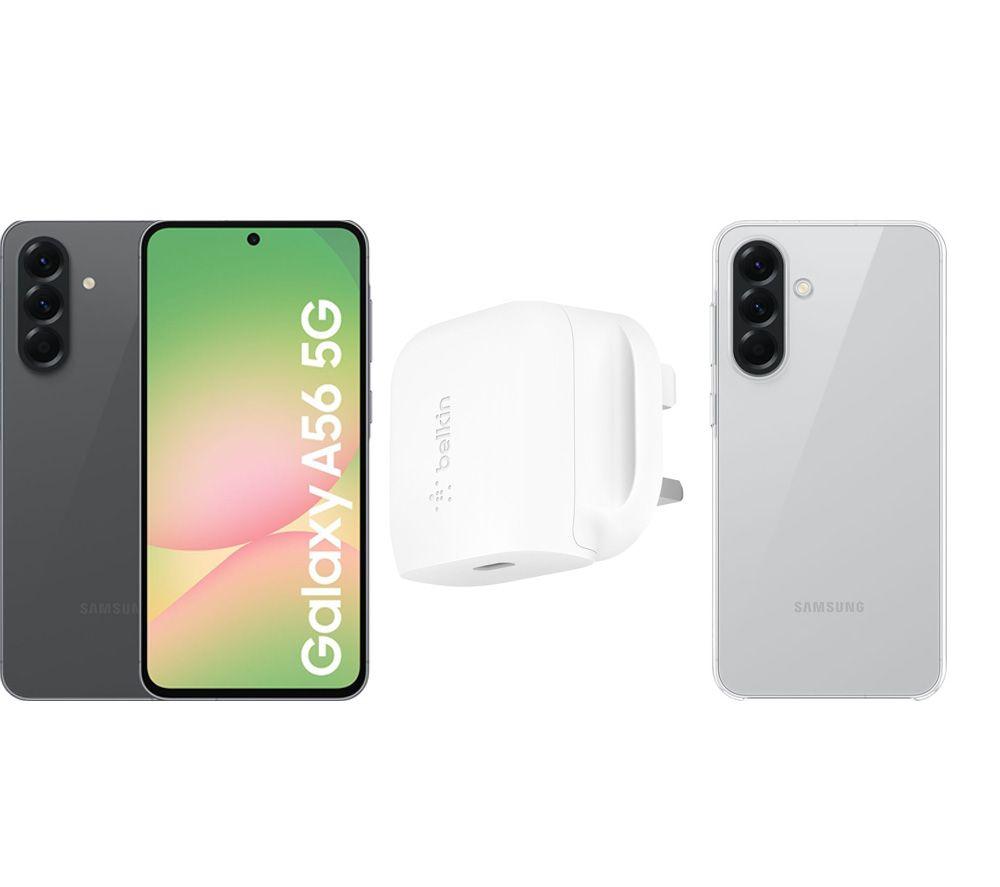 SAMSUNG Galaxy A56 5G (256 GB, Awesome Graphite), Clear Case & 20W Fast Charger Bundle