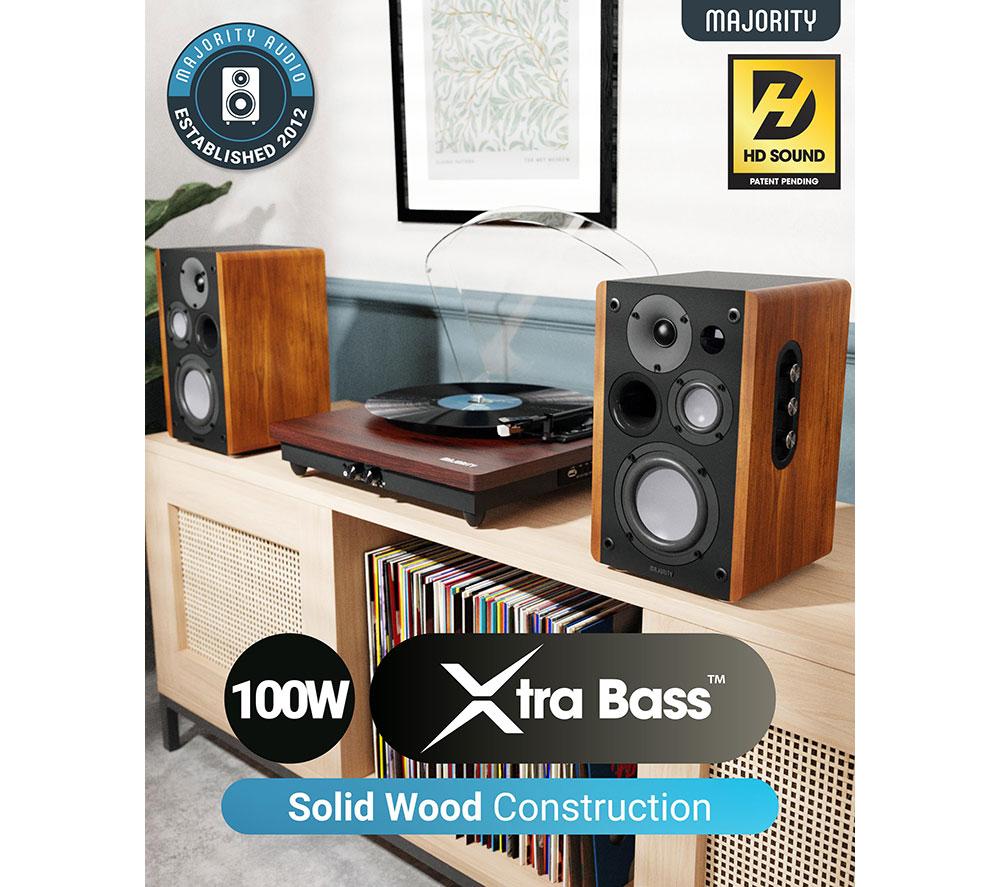 MAJORITY D100 Bluetooth Bookshelf Speakers - Black & Wood image number 2 of 8