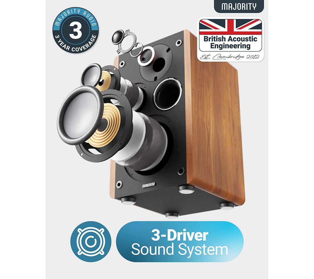 MAJORITY D100 Bluetooth Bookshelf Speakers - Black & Wood image number 3 of 8