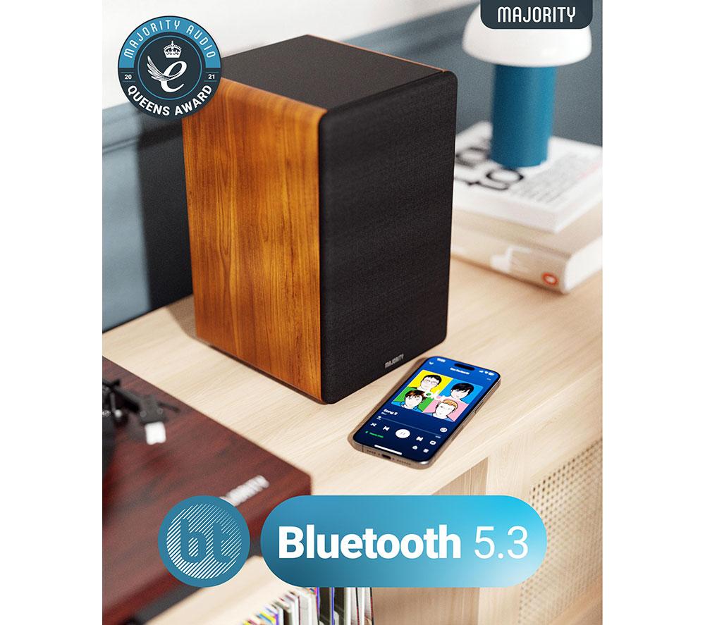 MAJORITY D100 Bluetooth Bookshelf Speakers - Black & Wood image number 4 of 8