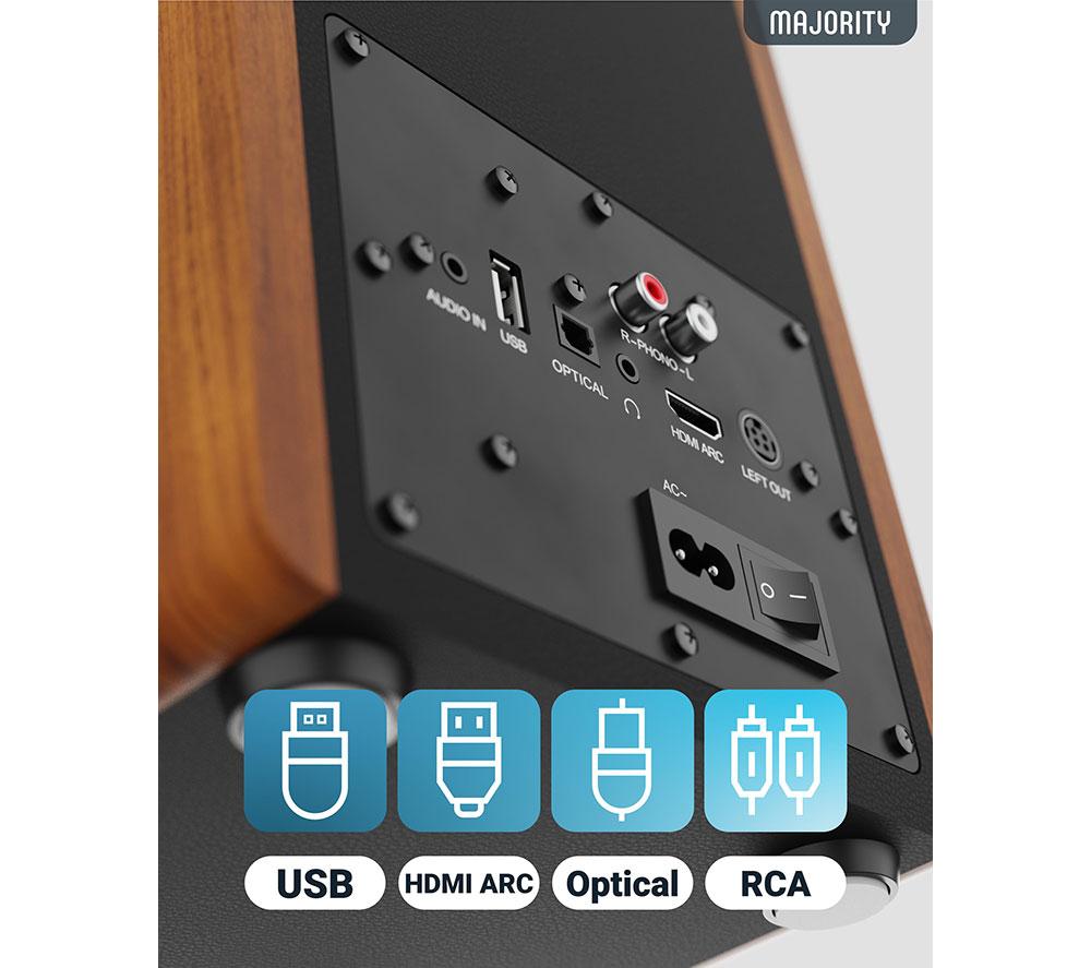 MAJORITY D100 Bluetooth Bookshelf Speakers - Black & Wood image number 6 of 8