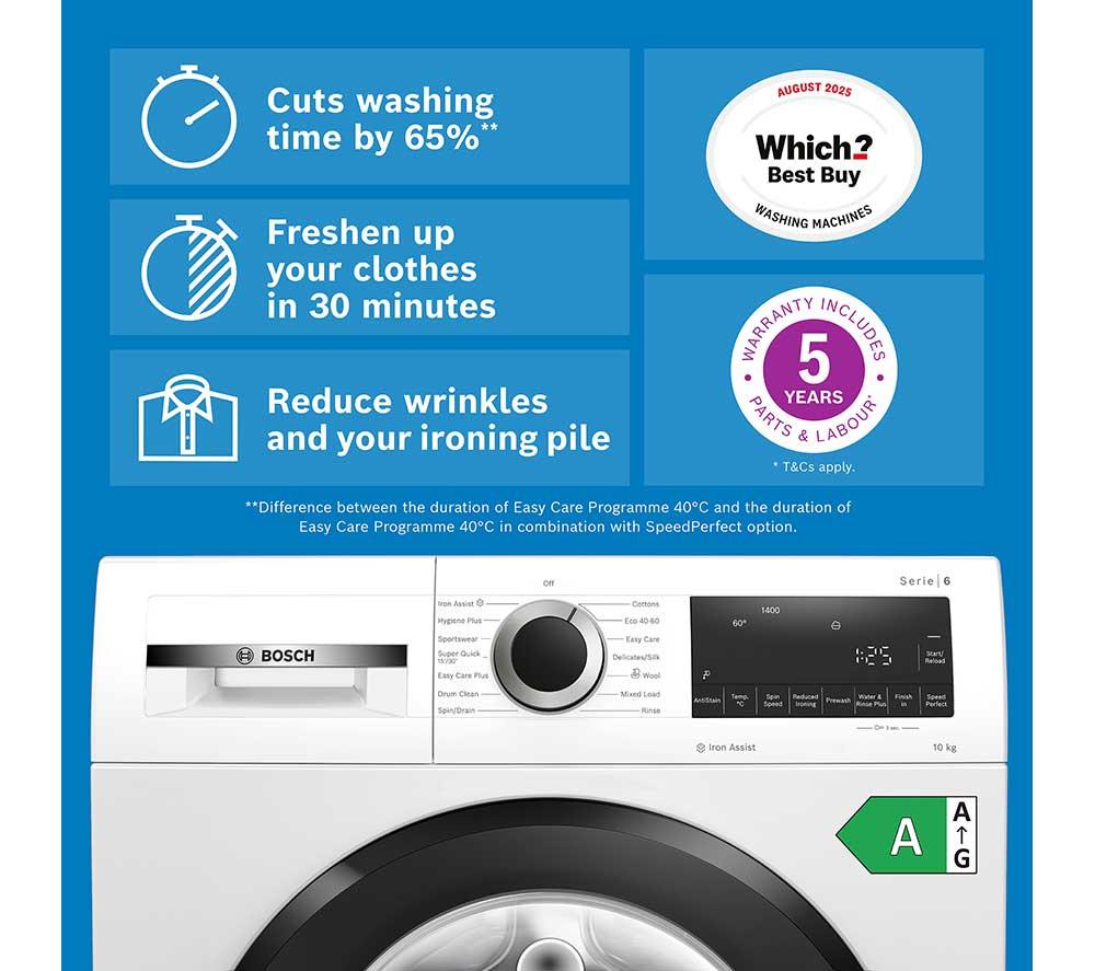 BOSCH Series 6 WGG254Z1GB AntiStain 10 kg 1400 Spin Washing Machine - White image number 2 of 17